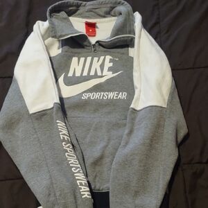 Nike Gray and White Zip Up Sweater